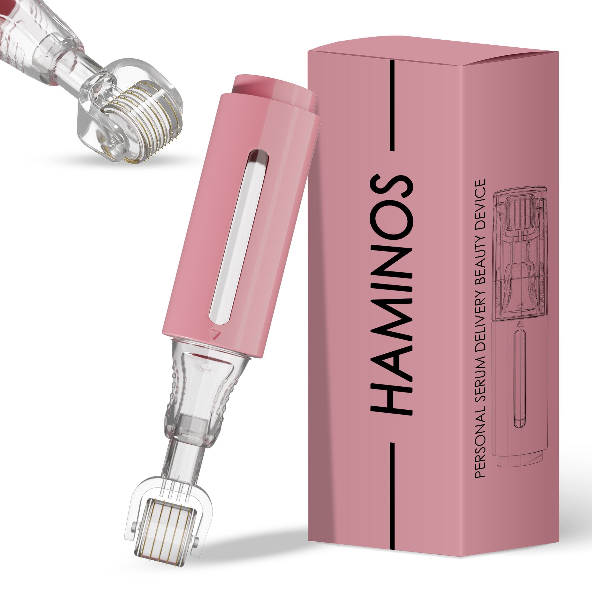 Derma roller con depósito de sérum, rosa 0,25 mm | HAMINOS®️