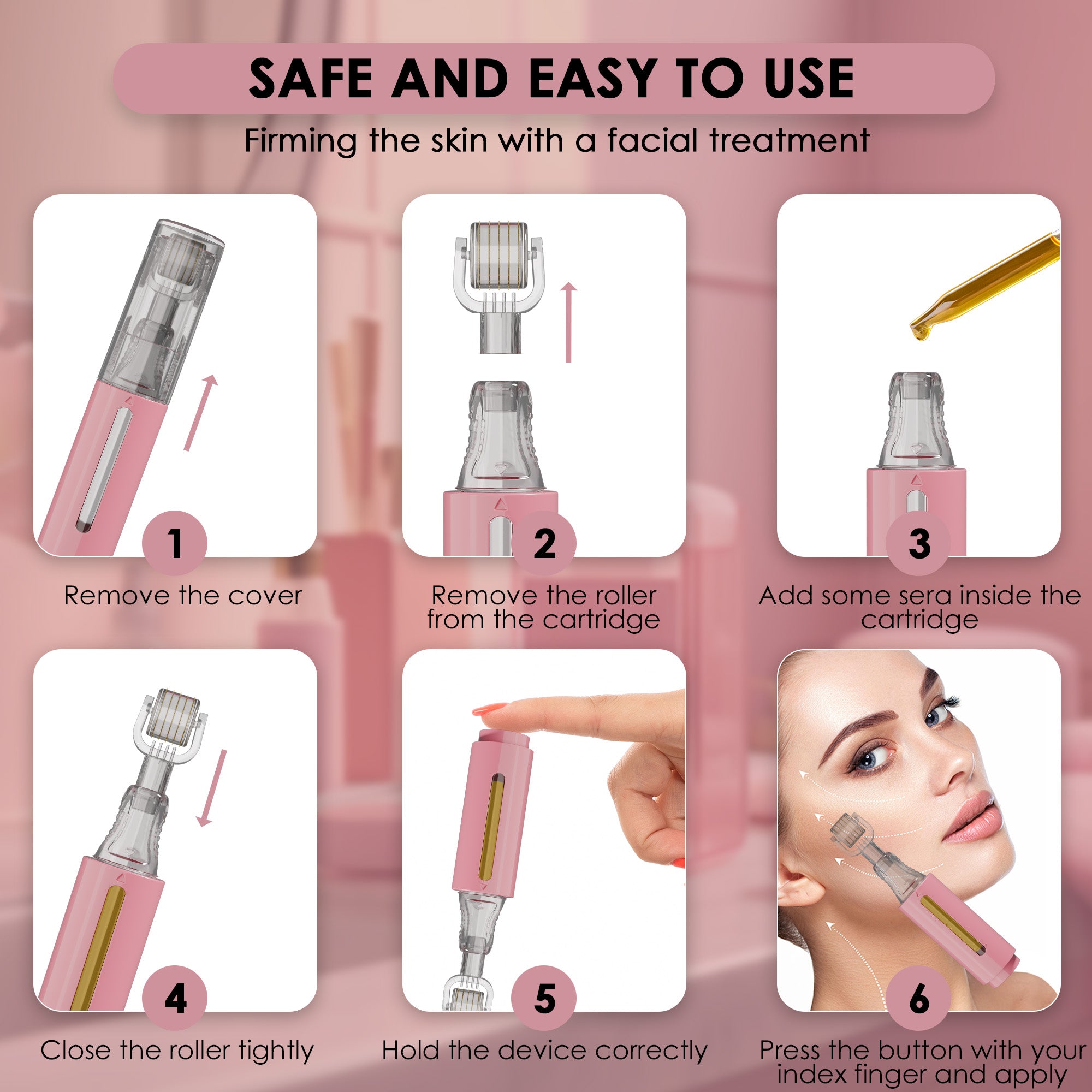 Derma roller con depósito de sérum, rosa 0,25 mm | HAMINOS®️