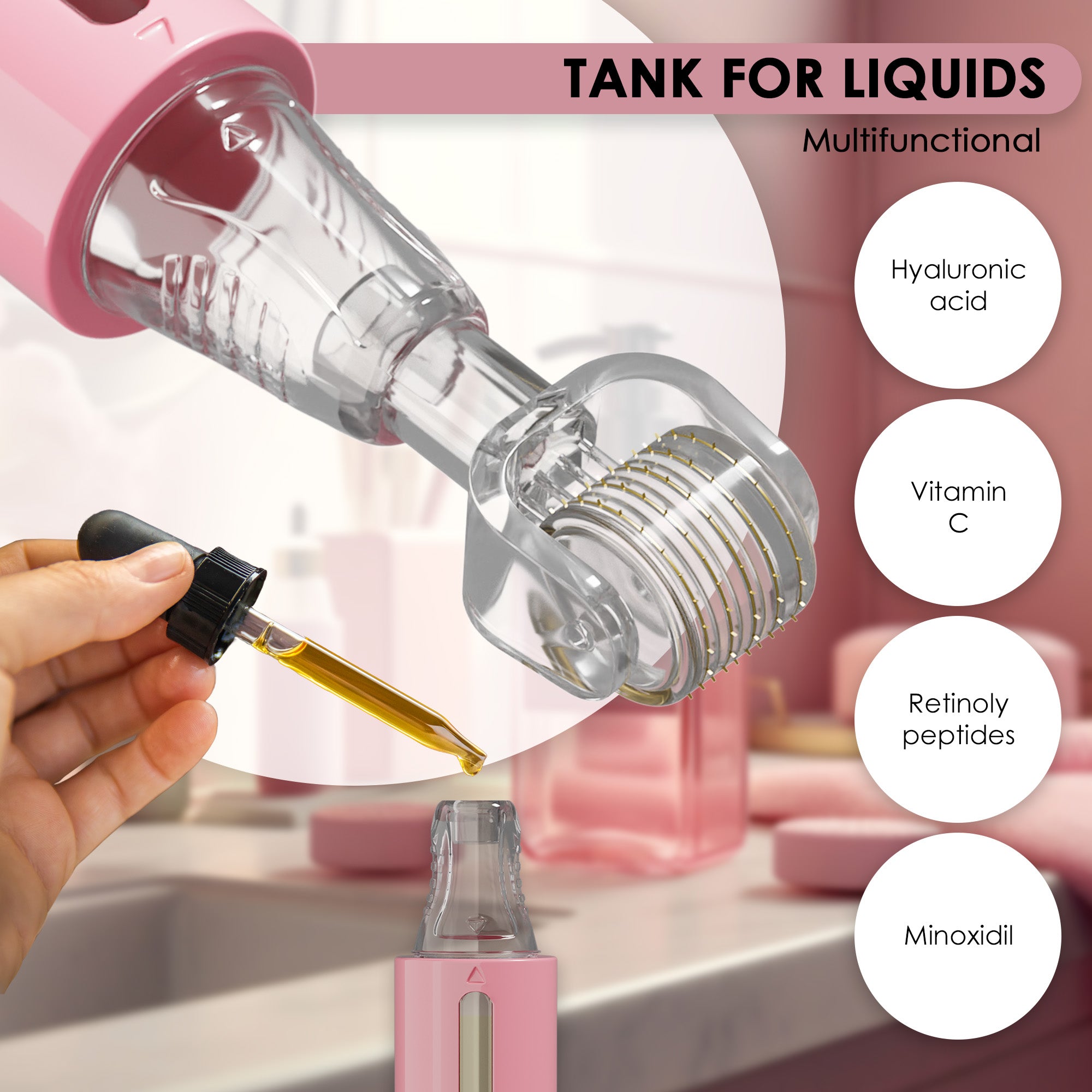 Derma roller con depósito de sérum, rosa 0,25 mm | HAMINOS®️