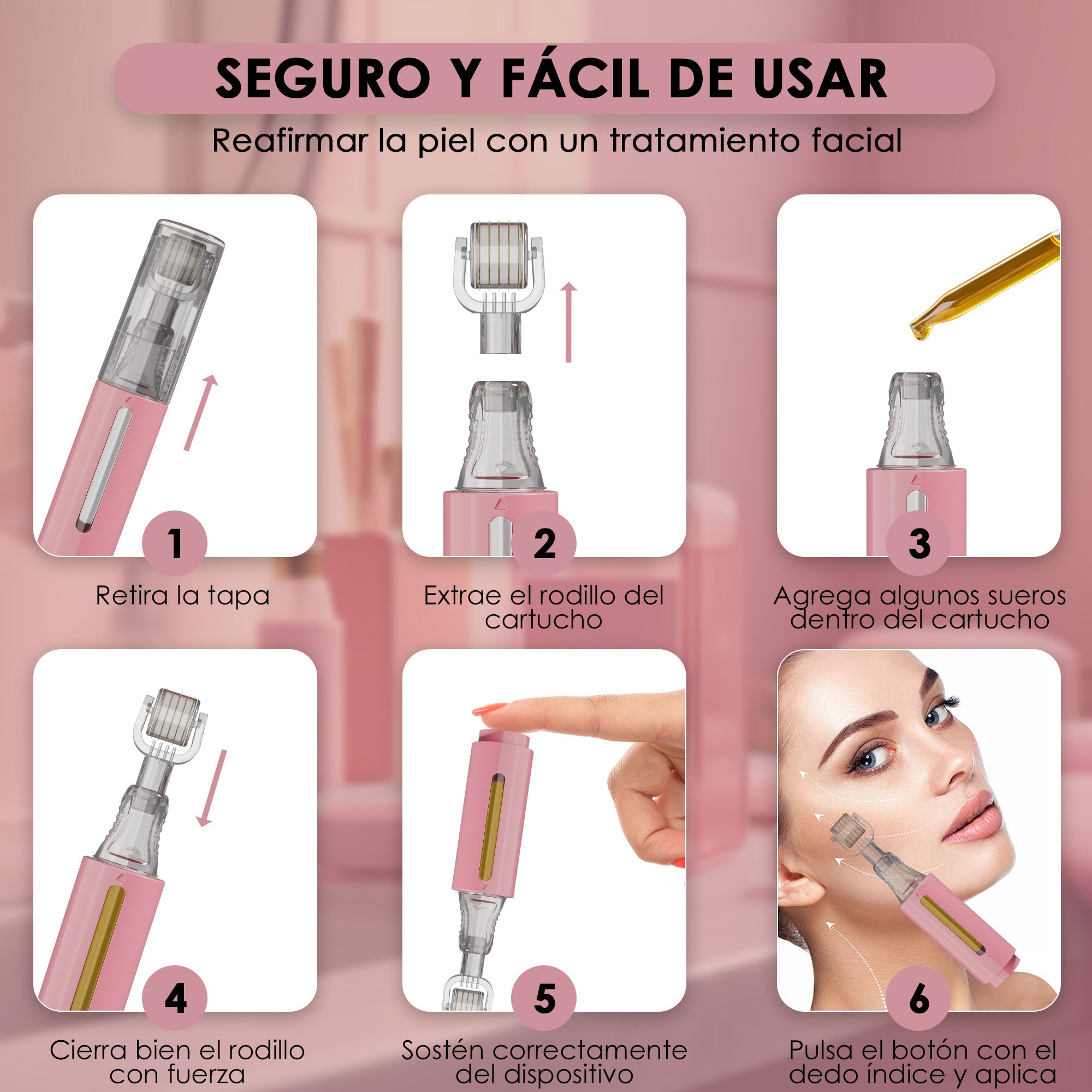 Derma roller con depósito de sérum, rosa 0,50 mm | HAMINOS®
