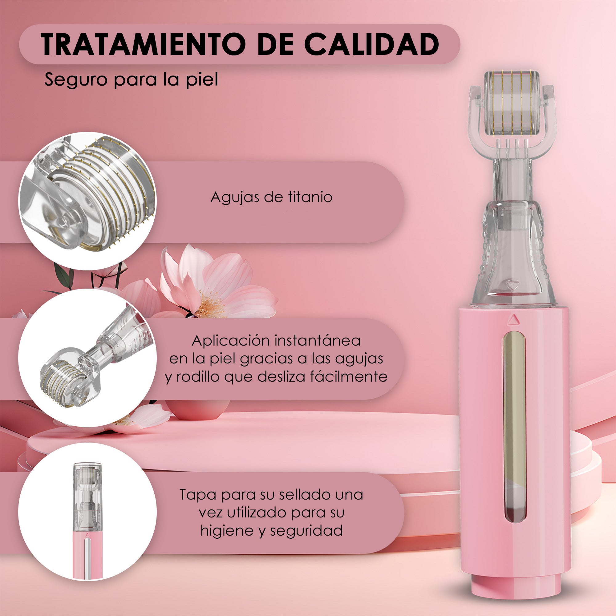Derma roller con depósito de sérum, rosa 0,50 mm | HAMINOS®