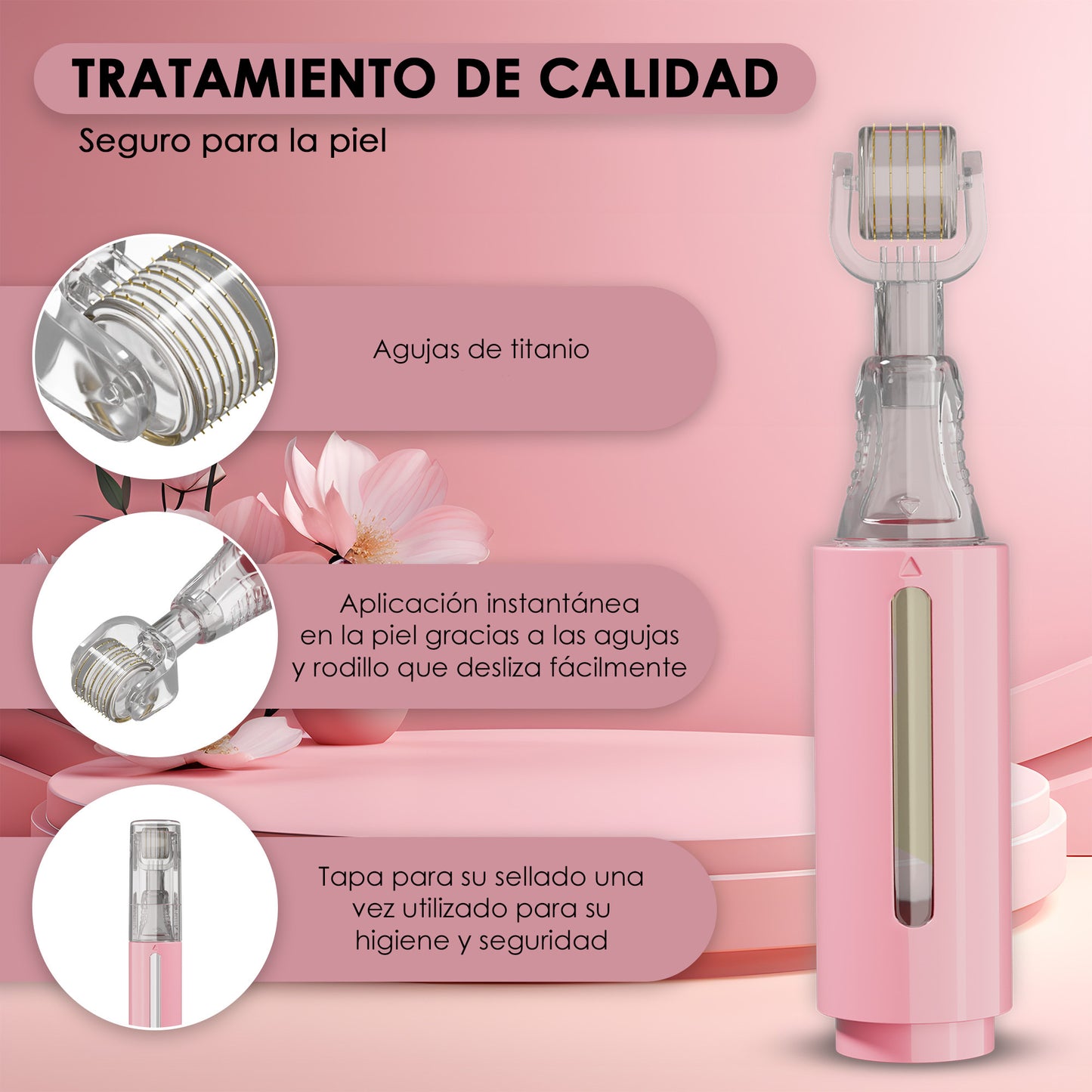 Derma roller con depósito de sérum, rosa 0,50 mm