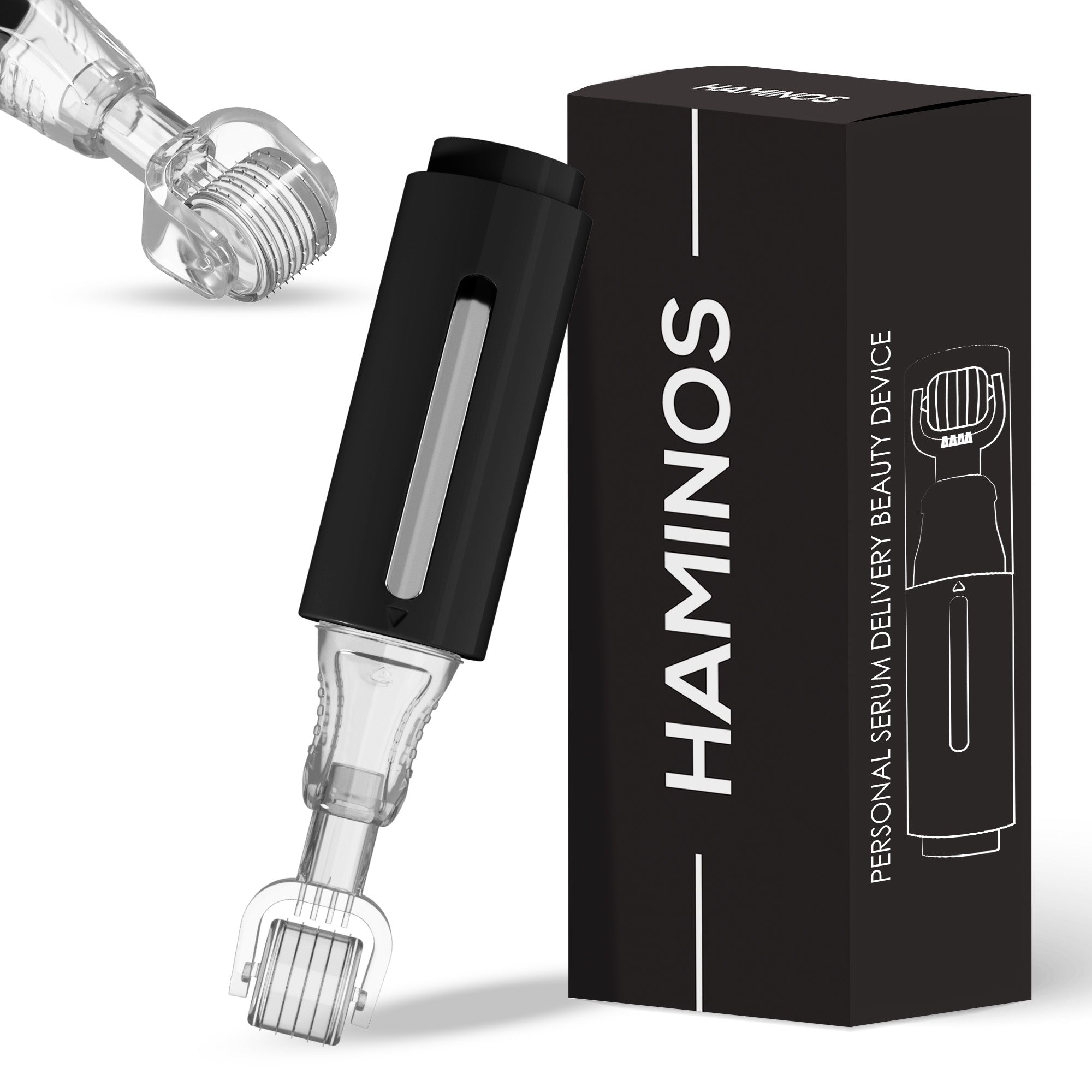 Derma roller con depósito de serum, negro 0.25mm | Haminos®️
