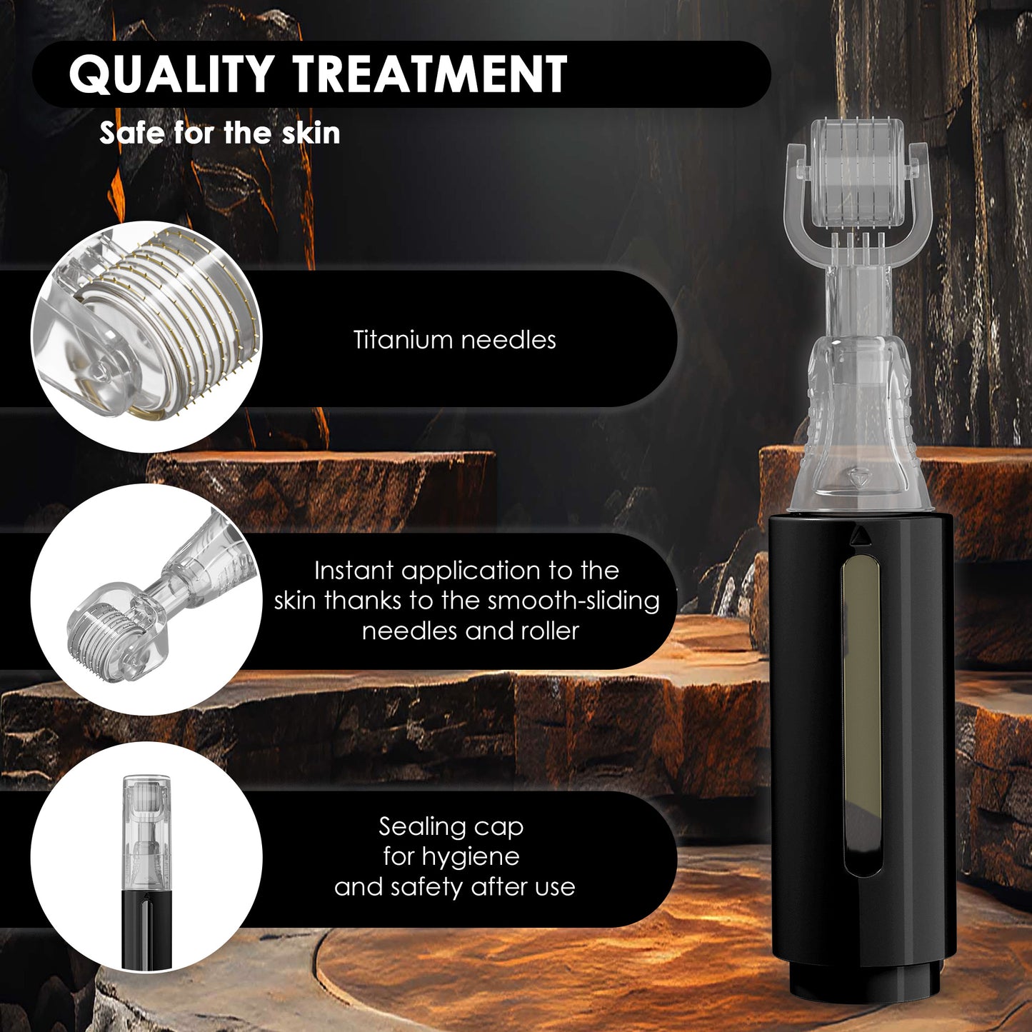 Derma roller con depósito de sérum, negro | Haminos®️