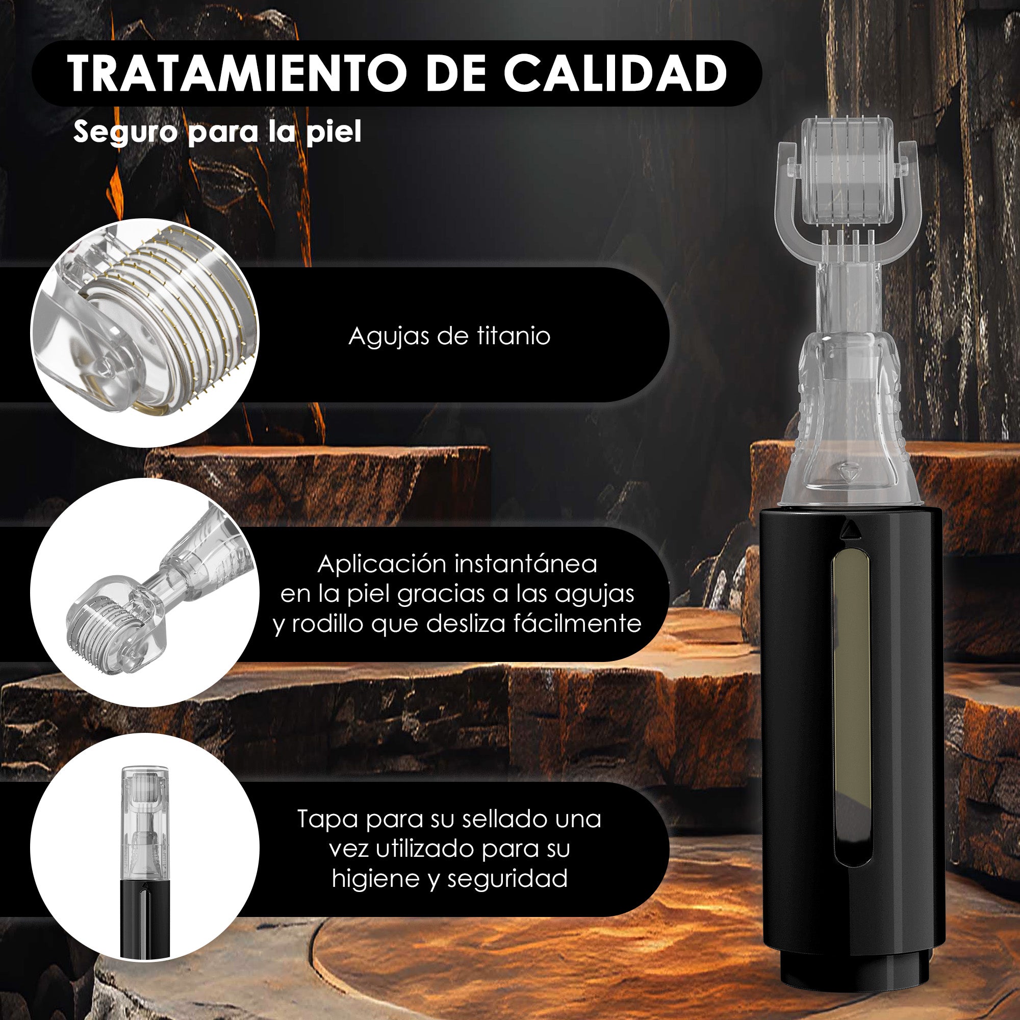 Derma roller con depósito de serum, negro 0.25mm | Haminos®️