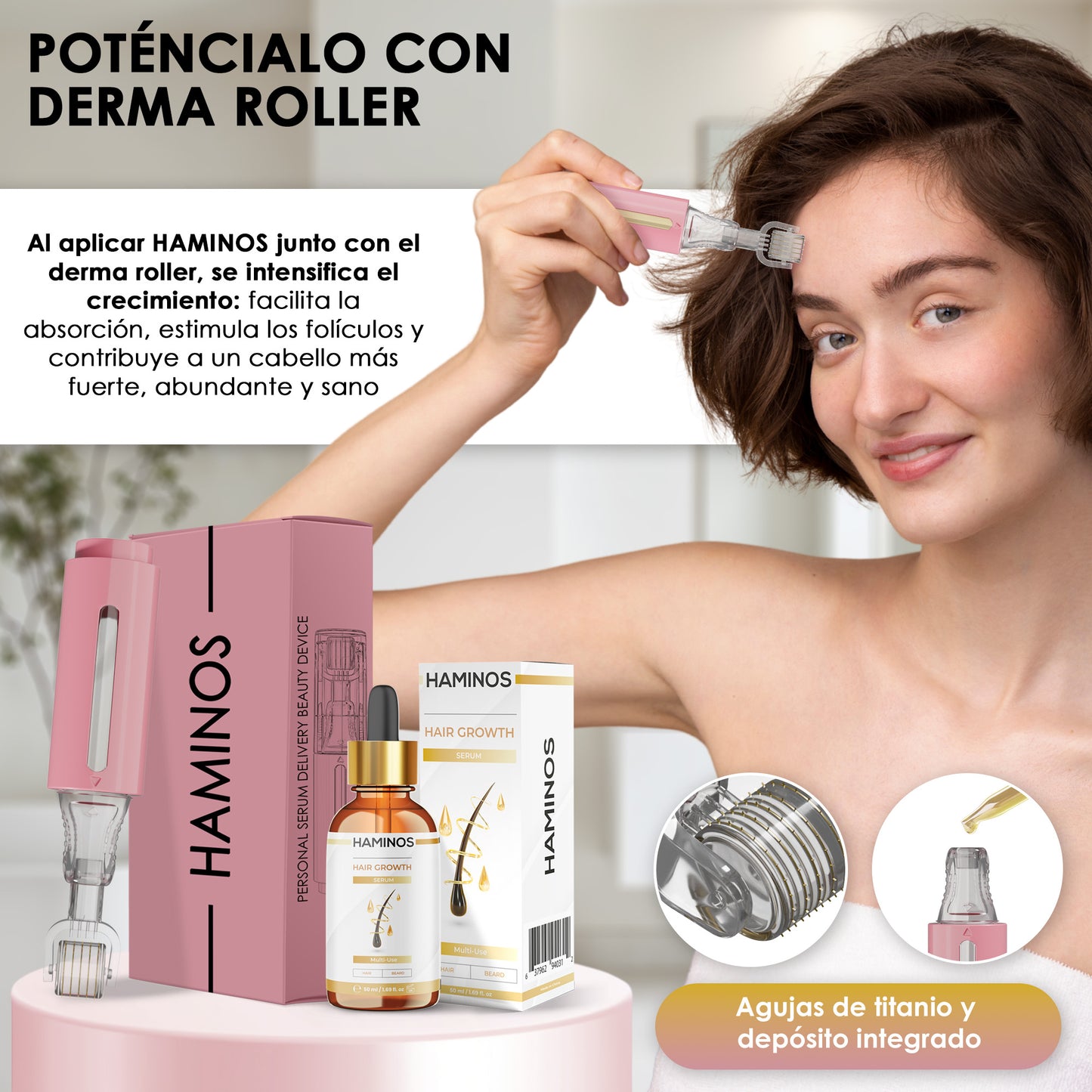 Tratamiento crecimiento capilar para mujer con derma roller